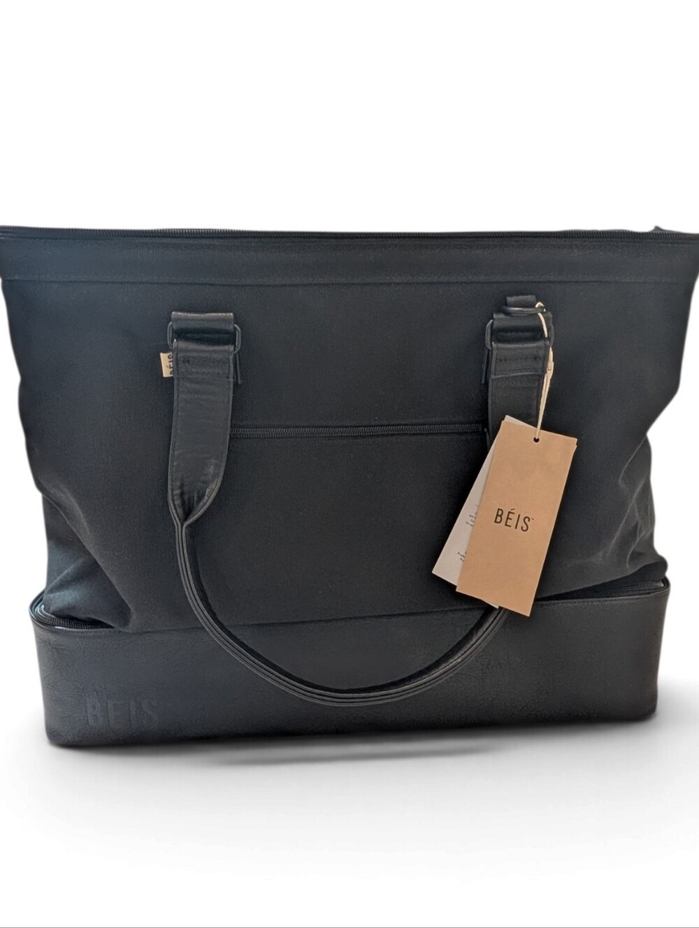 BEIS The Weekender Black Travel Tote with Separate Lower Shoe Compartment NWT